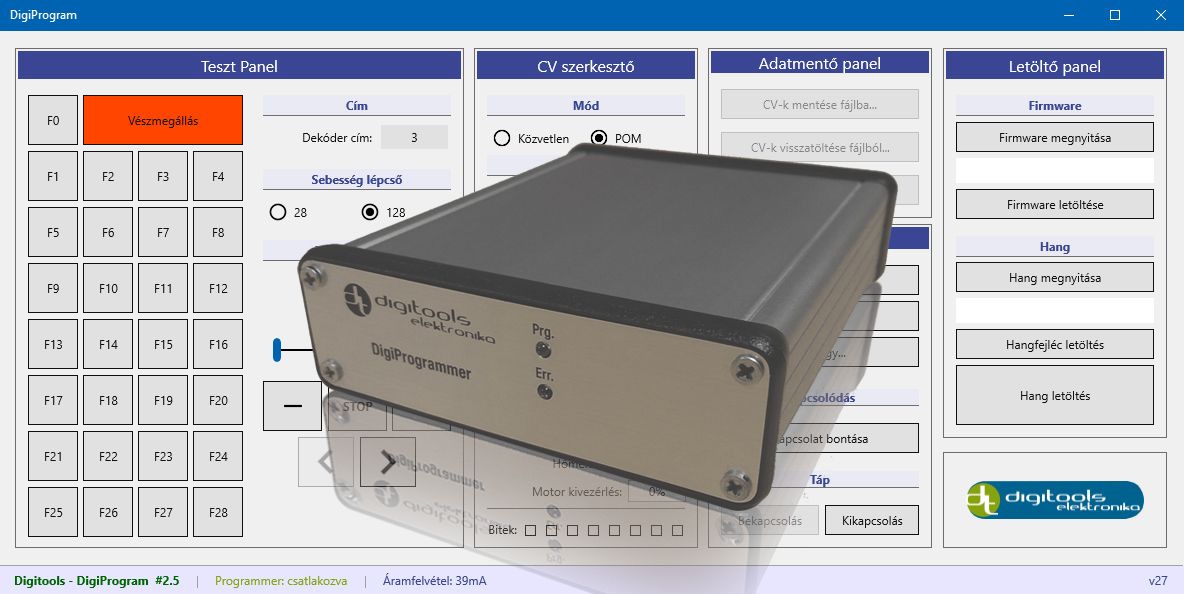 DigiProgrammer Box 2.0, dobozos kivitel, mozdonydekóder programozó, firmware frissítő, hangletöltő eszköz