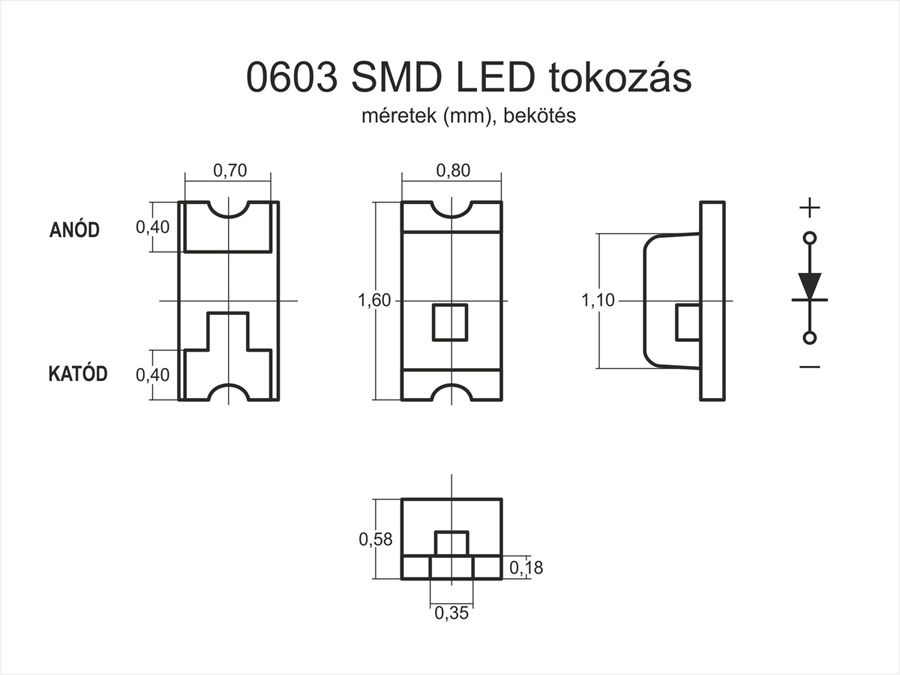 0603 SMD LED meleg fehér 10db