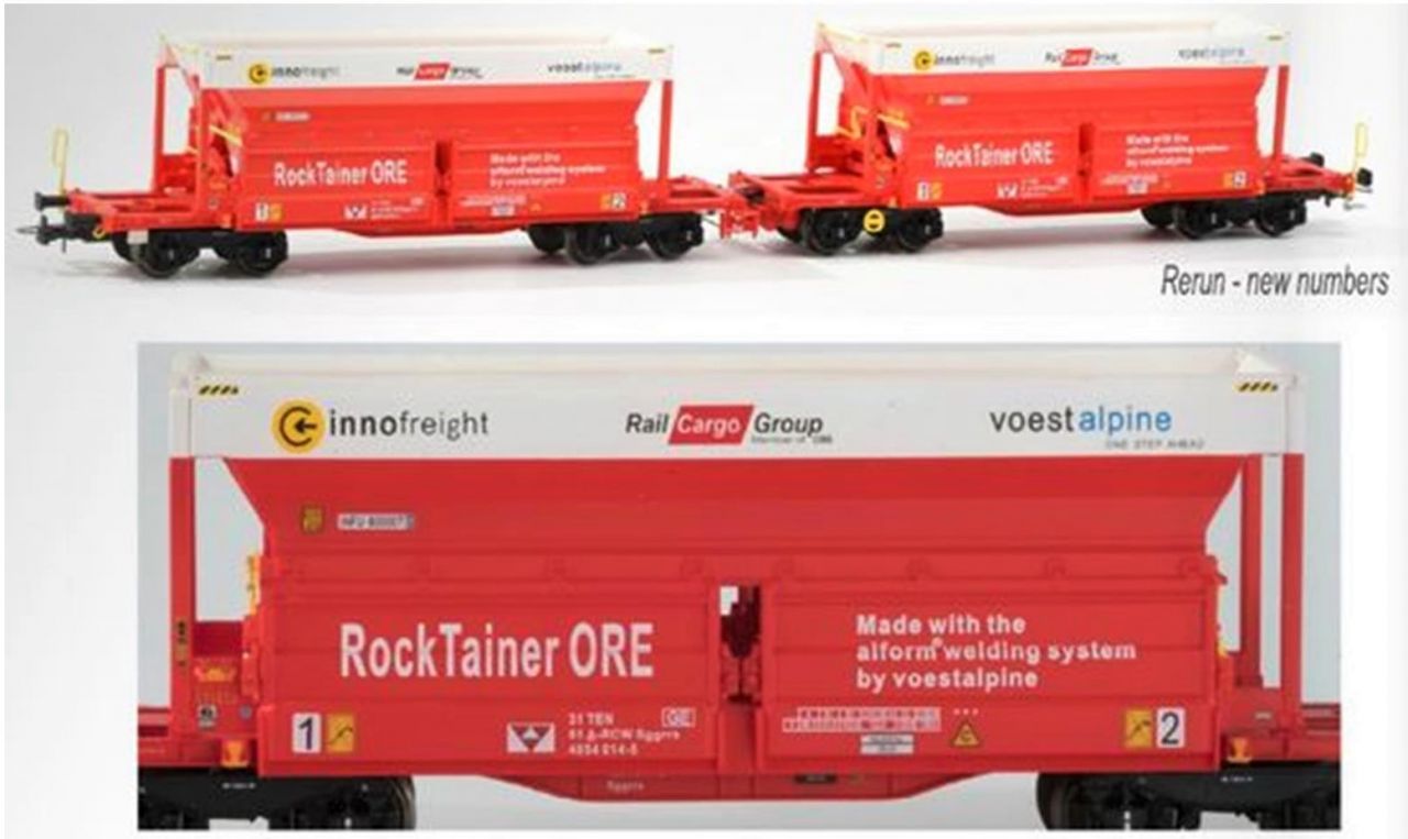 B-models 90217 Sggrrs Rail Cargo Austria RockTainer ORE - Voest Alpine - innofreight teherkocsi készlet 2 db (1:87)