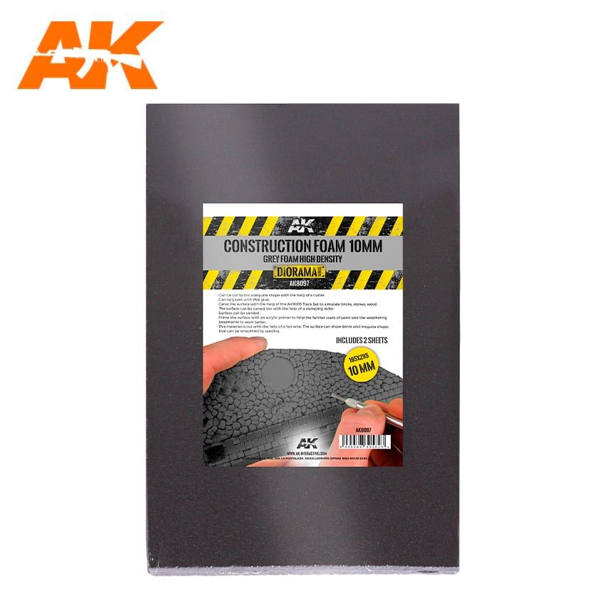 AK Interactive AK8097 Construction Foam 10mm Black Foam (195 x 295 mm) 2db
