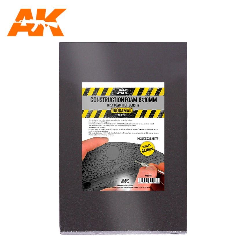 AK Interactive AK8098 Construction Foam 6 and 10mm Black Foam (195 x 295 mm) 2db