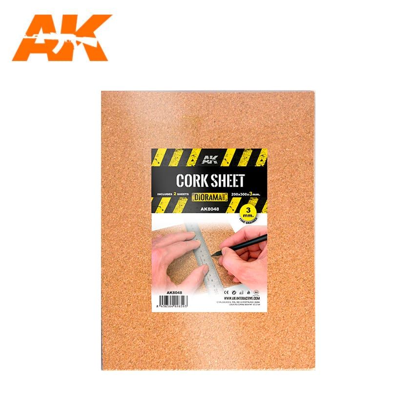 AK Interactive AK8048 Cork Sheets Fine Grained 200x300x3mm (2 sheets)