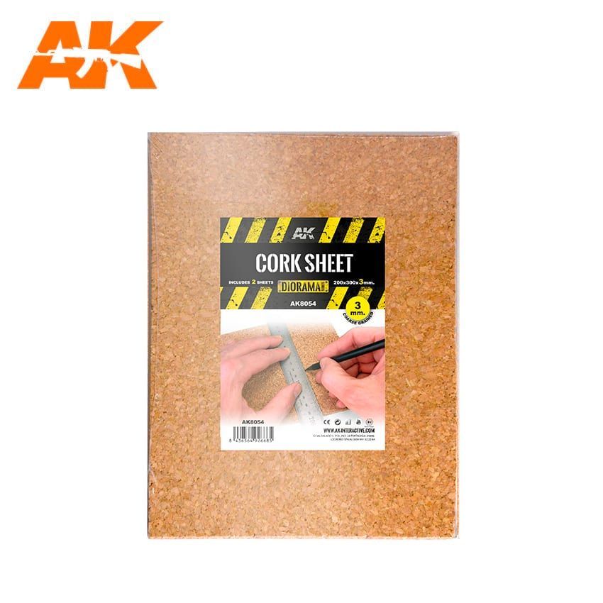 AK Interactive AK8054 Cork Sheets Coarse Grained 200x300x3mm (2 sheets)