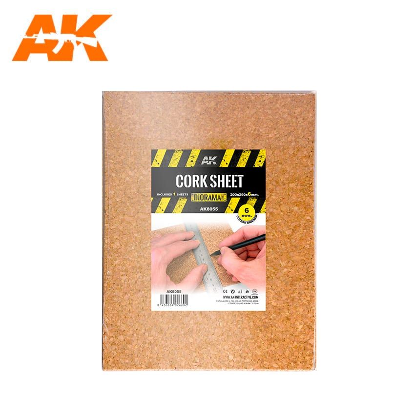 AK Interactive AK8055 Cork Sheets Coarse Grained 200x290x6mm (1 sheets)