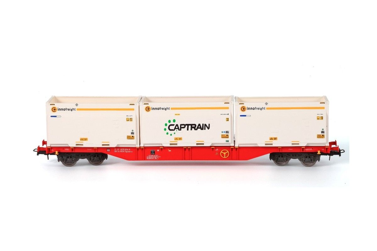 B-models 90.801.2 Sgns Rail Cargo Wagon + 3 Innofreight konténer CAPTRAIN (1:87)