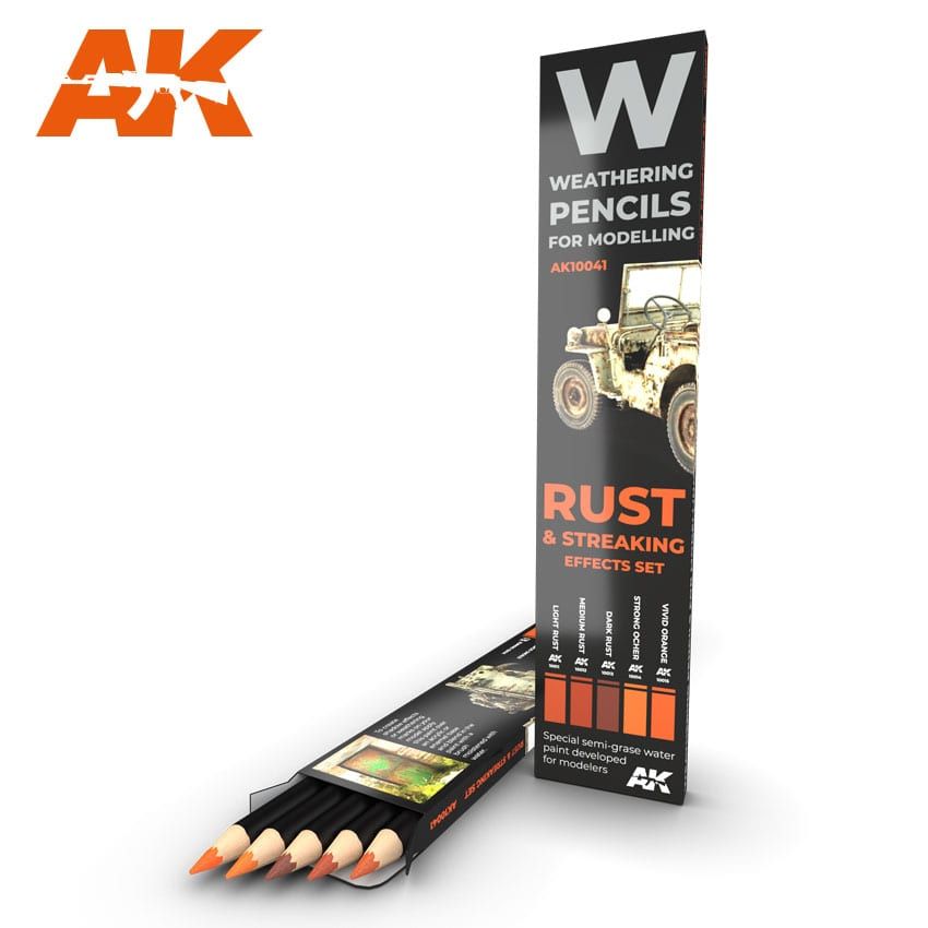 AK Interactive AK10041 Watercolor Pencil Set Rust and Streaking