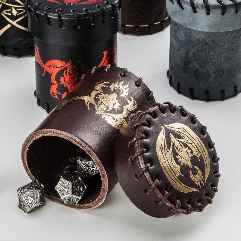 Flying Dragon Brown & golden Leather Dice Cup