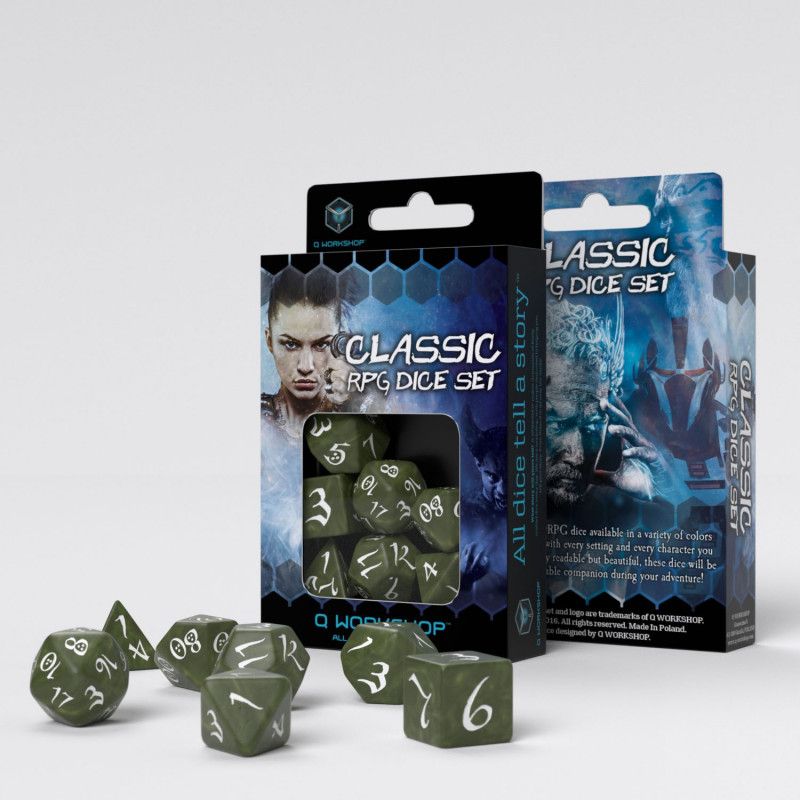 Classic RPG Olive & white Dice Set (7)