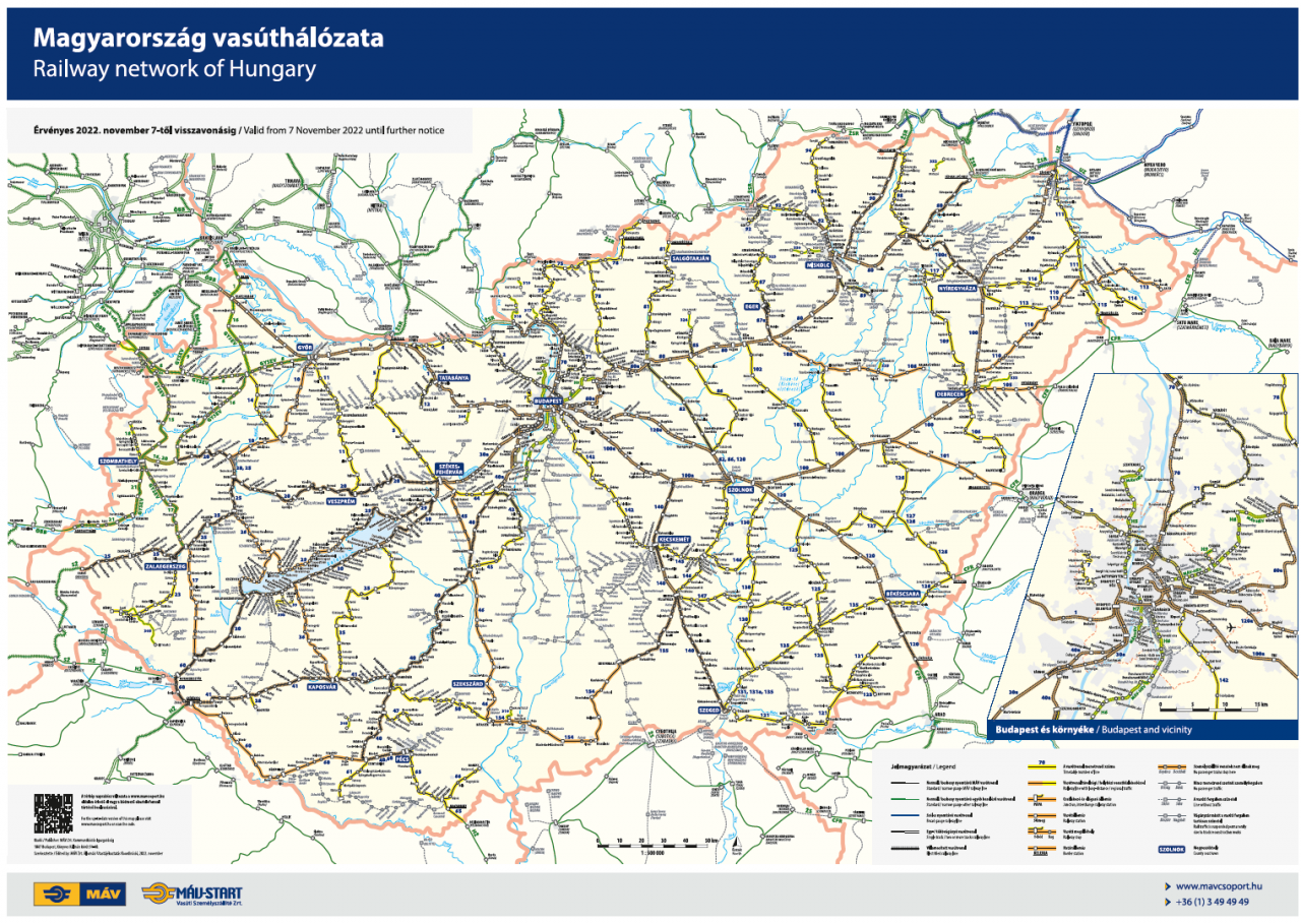 Magyarország vasúthálózati térképe 2022, A2 poszter, 60x42cm