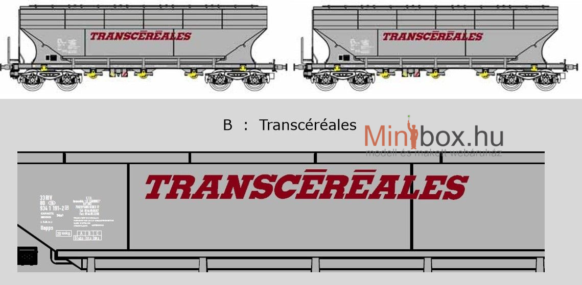 B-models 45.370 Uagps NMBS/SNCB Transcereales gabonaszállító teherkocsi készlet, 2 db, A (1:87)