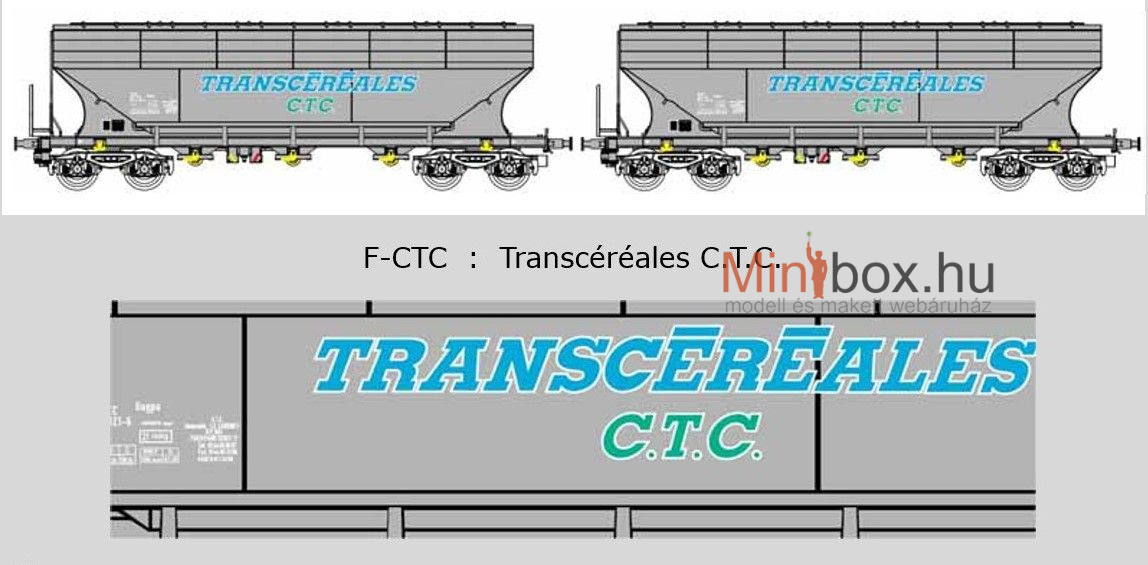 B-models 45.372 Uagps CTC Transcereales C.T.C. gabonaszállító teherkocsi készlet, 2 db, A (1:87)