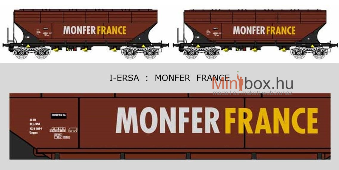 B-models 45.374 Uagps ERSA Monfer France gabonaszállító teherkocsi készlet, 2 db, A (1:87)