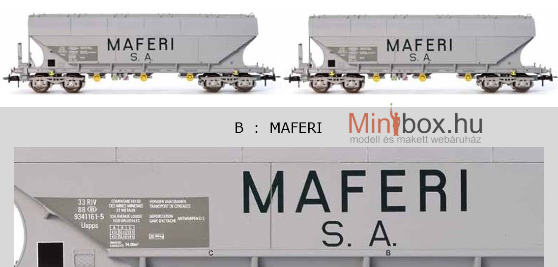 B-models 45.376 Uagps NMBS/SNCB Maferi gabonaszállító teherkocsi készlet, 2 db, A (1:87)