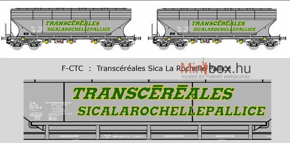 B-models 45.384 Uagps CTC Transcereales Sica La Rochelle gabonaszállító teherkocsi készlet, 2 db, A (1:87)