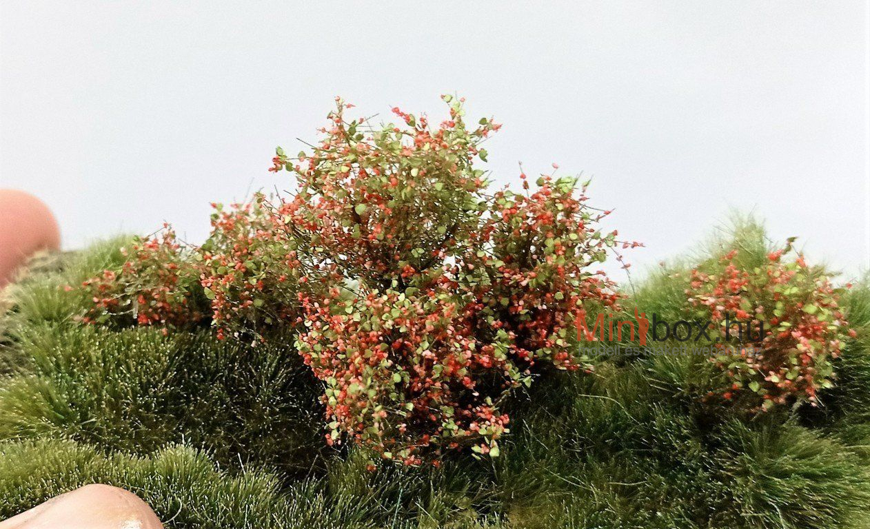 DioramaPresepe dip156570 27mm tall - 22 new tufts of grass with leaves and red flowers 50-5006 - 27mm magas cserje, bokor piros virágokkal 22db