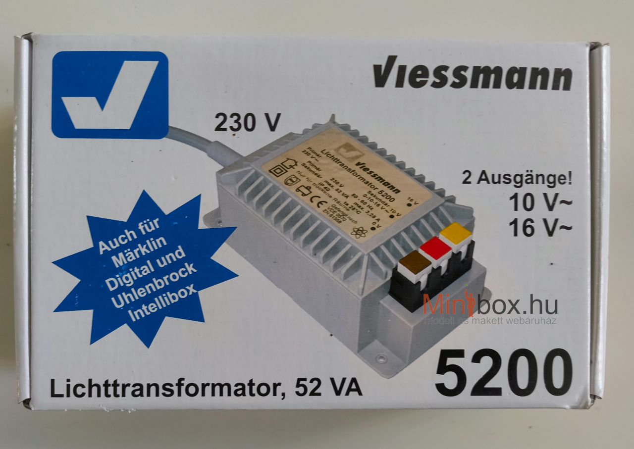 Viessmann 5200 táptranszformátor 3,25A, elektromos kiegészítőkhöz Viessmann 5200 táptranszformátor 3,25A, elektromos kiegészítőkhöz