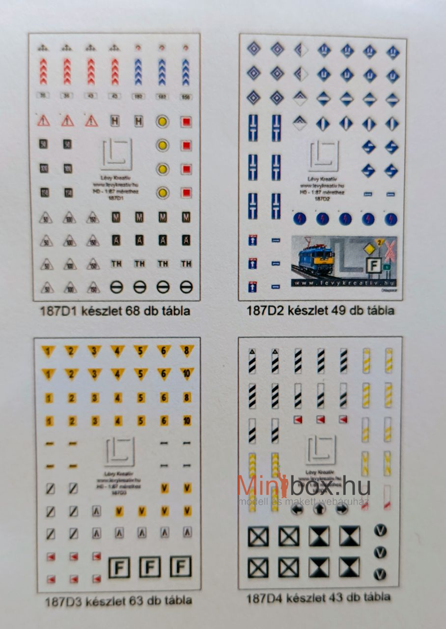 F1 vasúti jelzőtábla készlet, kivágható, laminált, 223db (1:87)
