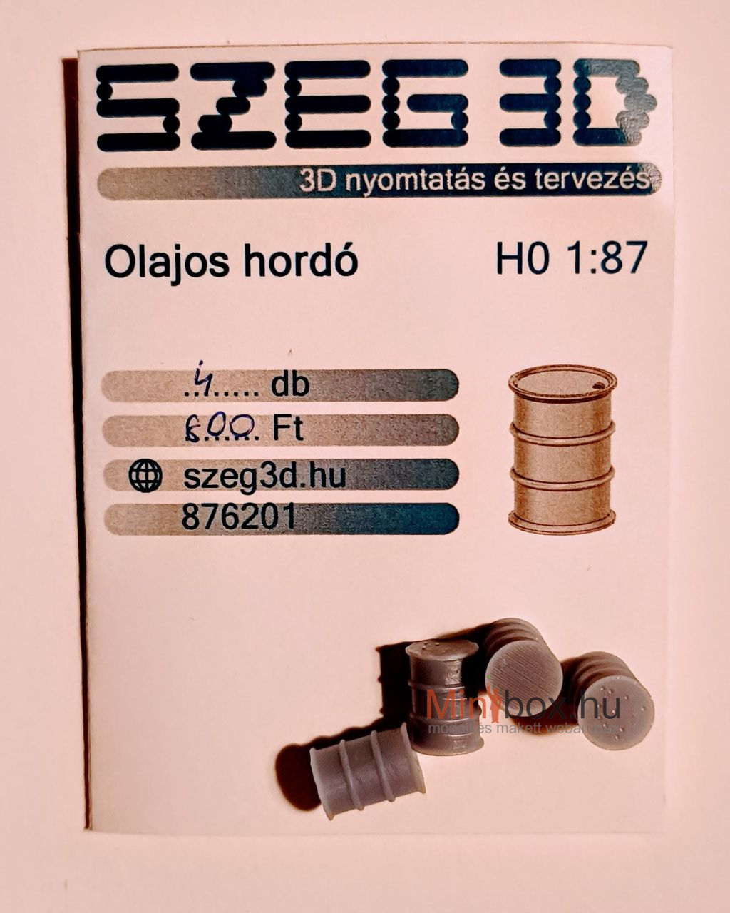 Szeg3D 876201 olajos hordó, 4db (1:87) Szeg3D 876201 olajos hordó, 4db (1:87)