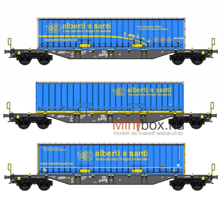 B-models 54.304 Sgns Alberti e Santi 3 darabos konténerszállító kocsikészlet - LIMITÁLT KIADÁS (1:87)