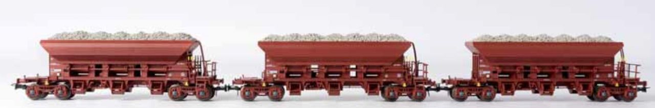 B-models VB-84011 Infrabel NMBS/SNCB nyitott önürítős teherkocsi készlet rakománnyal, 3 db (1:87)